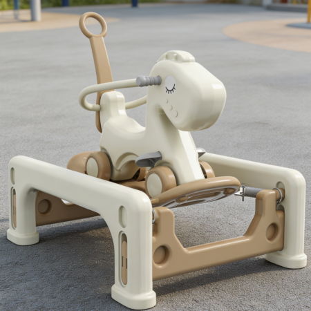 5-in-1 Cream Kids Rocking Horse with Safety Guardrail
