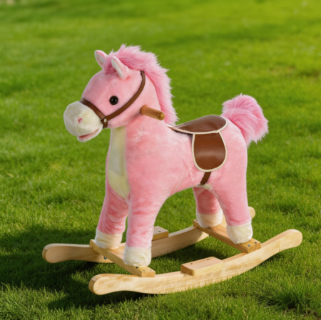 Pink Plush Rocking Horse with Sounds & Moving Mouth