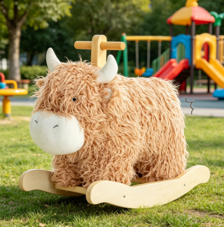 Wooden Yak/Cow Plush Rocking Horse
