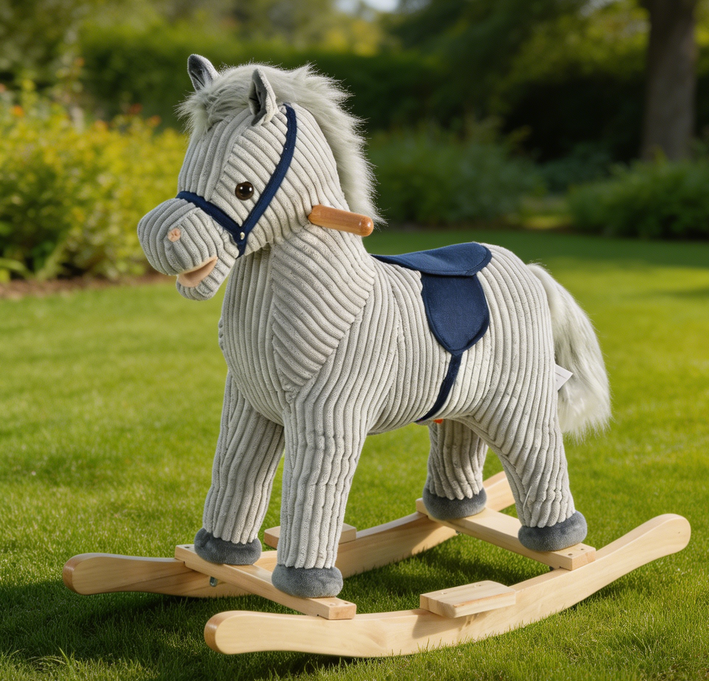 Gray Plush Rocking Horse with Realistic Sounds - Image 2