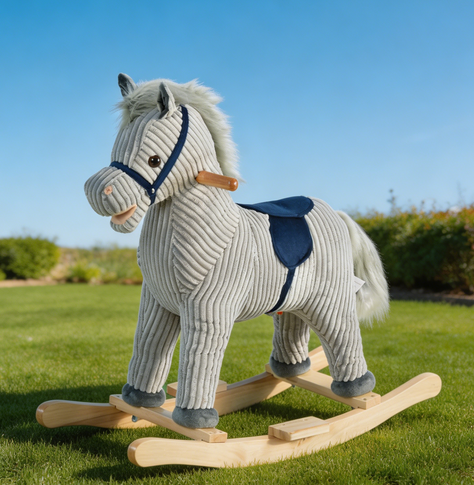 Gray Plush Rocking Horse with Realistic Sounds